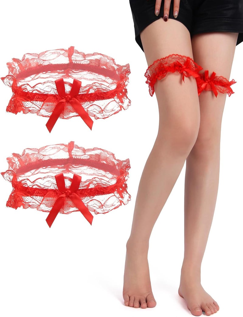 OhYeah! Lace Wedding Garters for Bride Bridal Garter Set Elastic Leg Garters for Thigh with Bow Party Prom Bridal Lingerie - Image 1